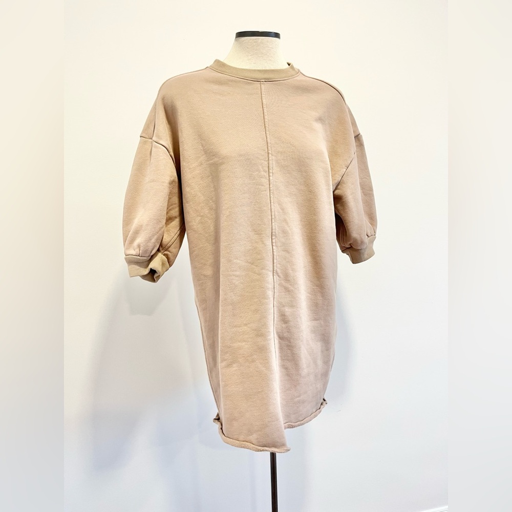 Everlane Organic Cotton Track Dress Tan Mini Dress Oversized Sweatshirt Neutral - Picture 7 of 14